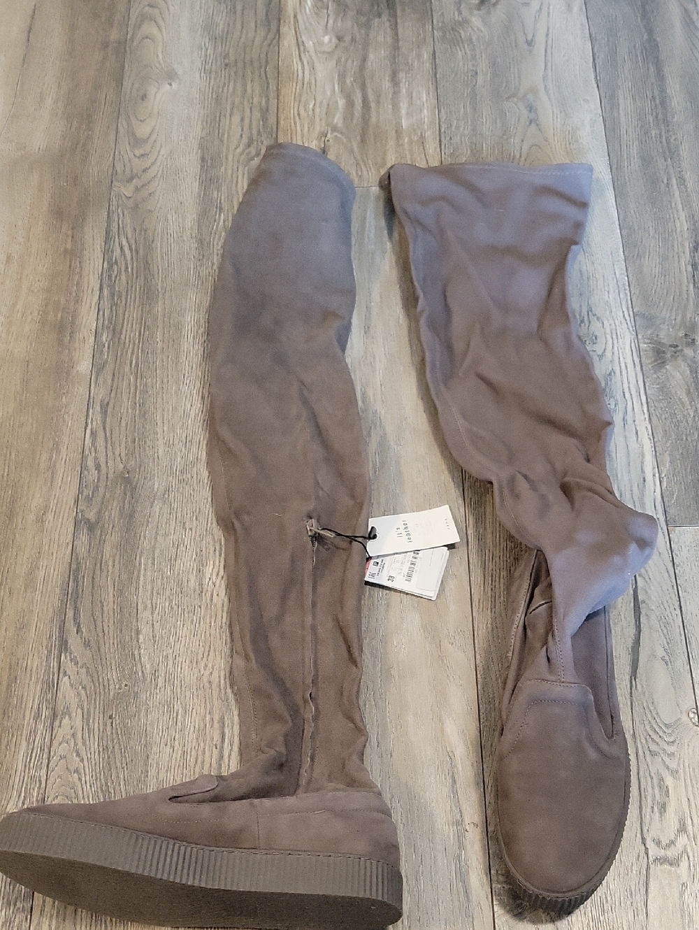 Zara Taupe Over-the-Knee Stretch Suede Boots